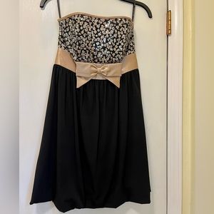 Vintage 90s Jessica McClintock Gunne Sax Black Gold Sequin Formal Dress size 5